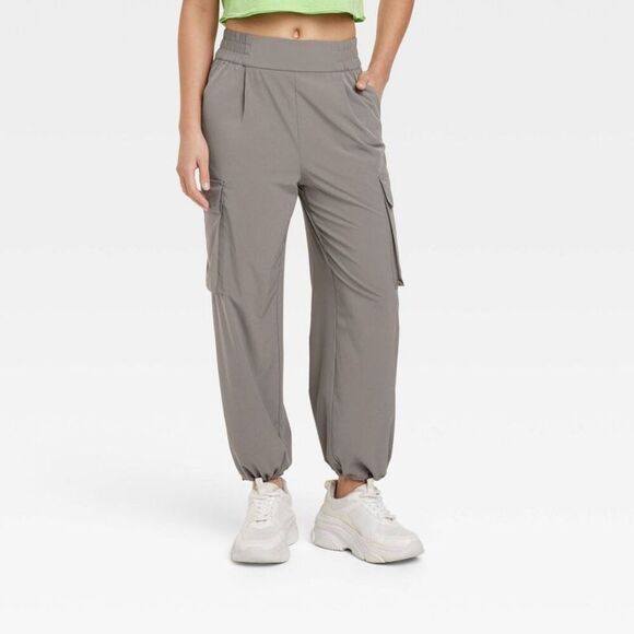 JoyLab -  Women's Cinch Hem Woven Cargo Pants High Ri Gray - Picture 1 of 3